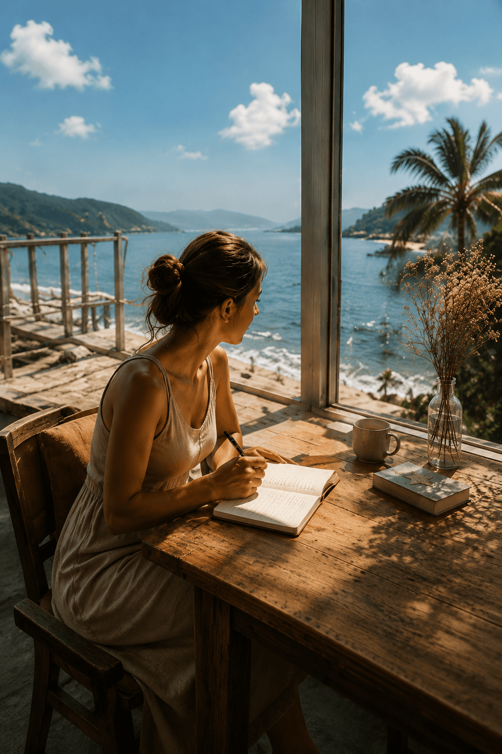 Traveler writing in a quiet place